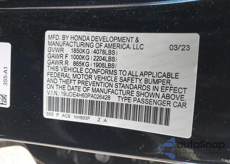 2023 Acura Integra A-Spec Technology из США, поврежденный, VIN 19UDE4H60PA026428